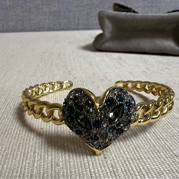Alexis Bittar Solanales Sapphire Crystal Heart Macrame Cuff Bangle Bracelet NWOT - Picture 1 of 10